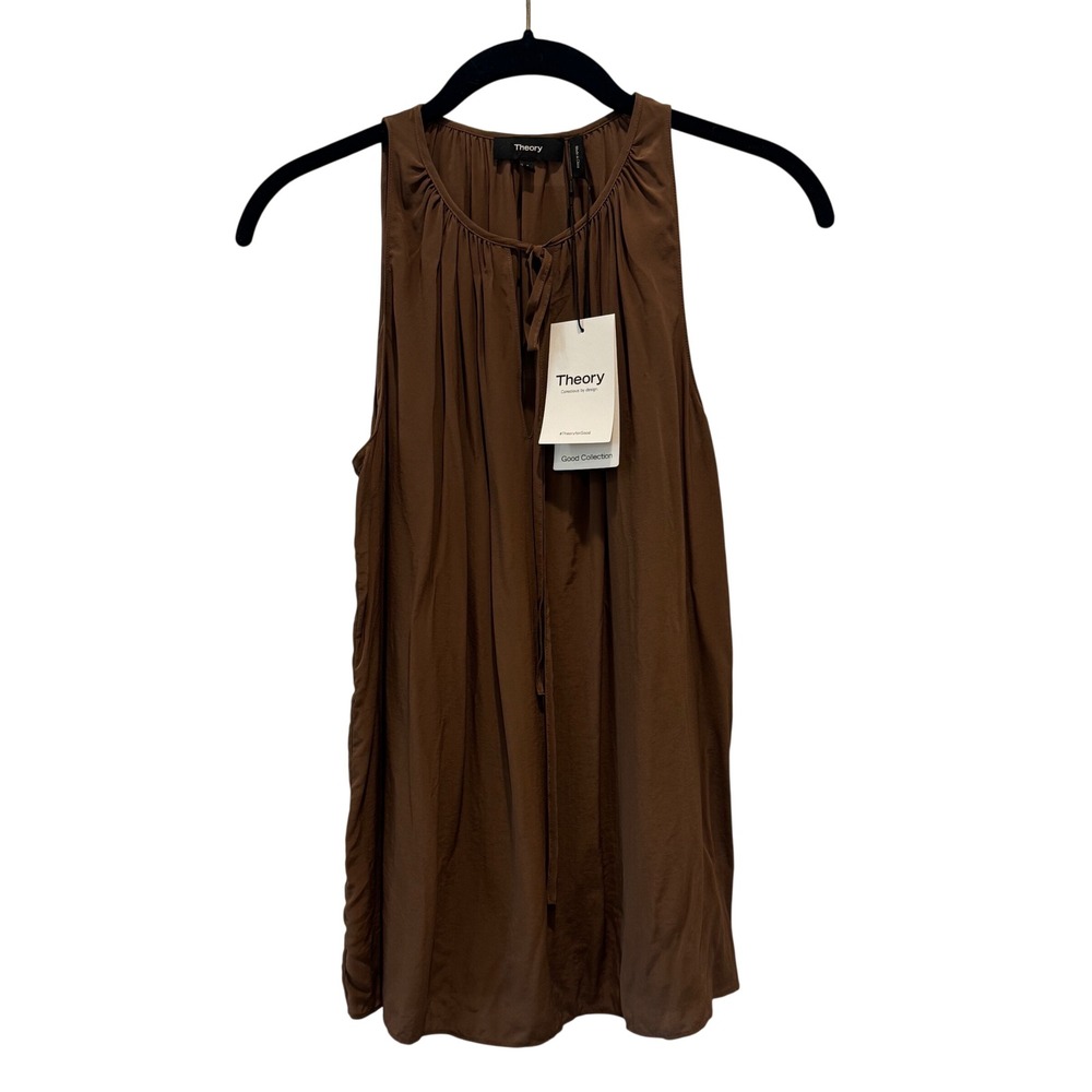 Theory Cutaway Tie Top Women S Pecan Brown NEW Airy Viscose Sleeveless Blouse